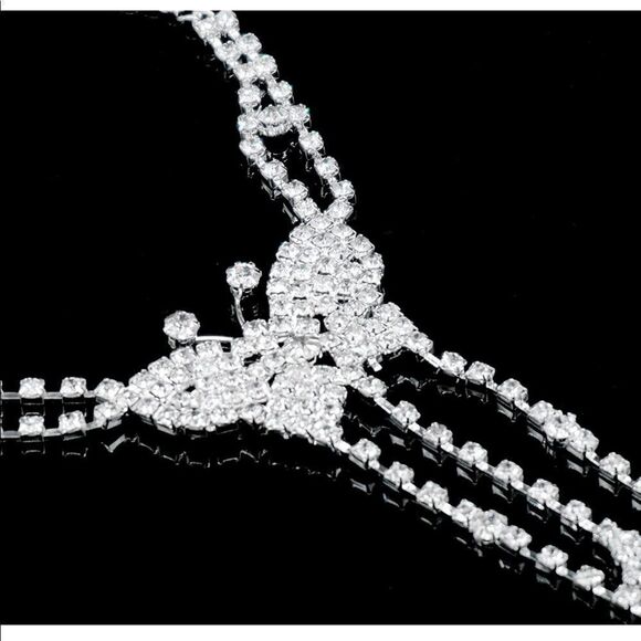 Silver and Diamond Austrian Crystal Butterfly Anklet Foot Chains - Set of 2 - Picture 5 of 6